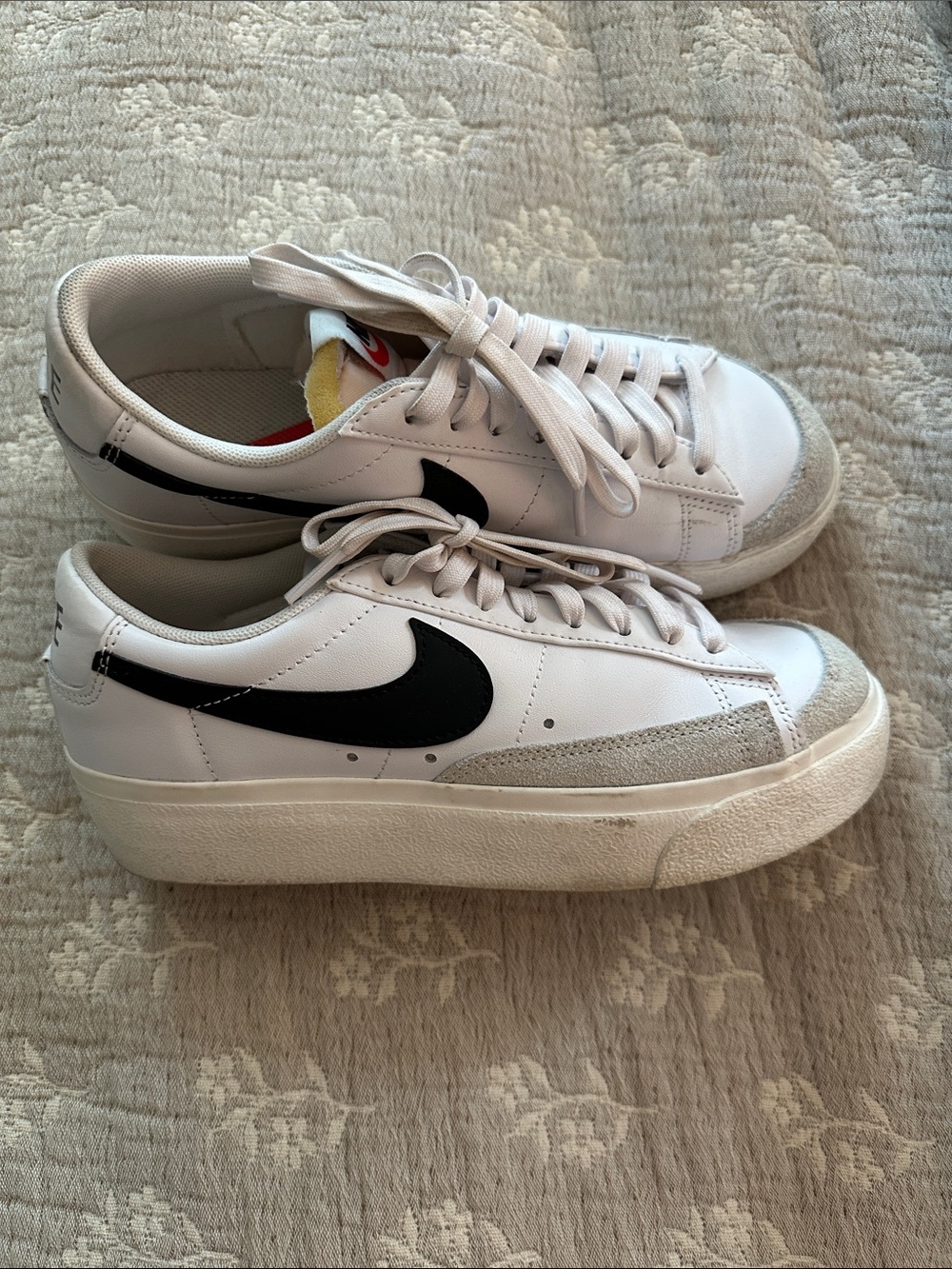 Nike Women’s White Leather Platform Sneakers with Black Swoosh